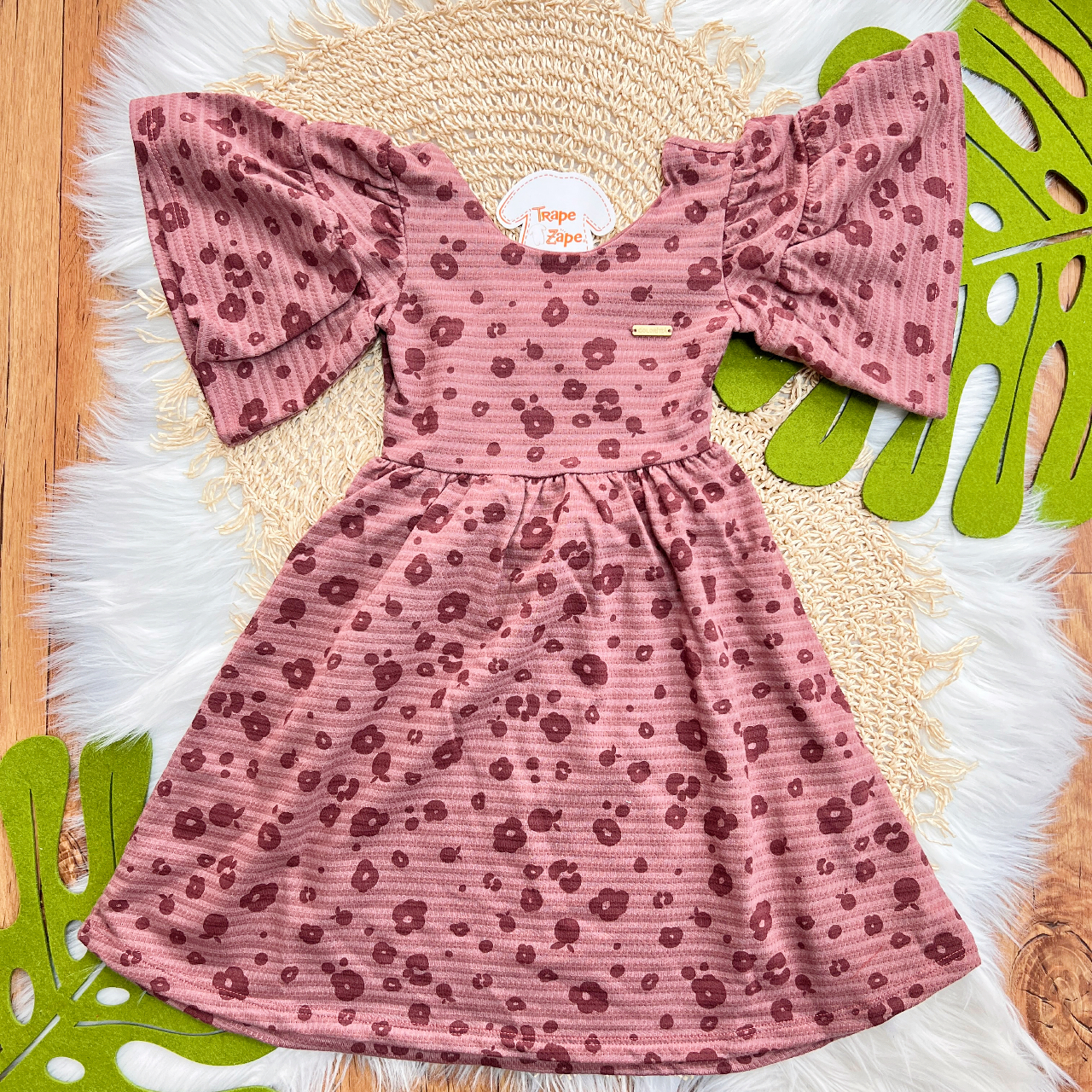 Vestido em Linha  Midi Flores - Bordô